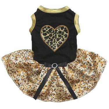 Imagem de Petitebella Vestido de cachorro com coração de leopardo (preto/leopardo dourado, 3GG)