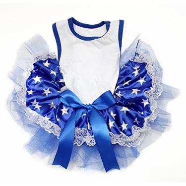 Imagem de Petitebella Camisa lisa azul patriótica estrelas tutu cachorro vestido (branco/azul estrelas de renda, médio)
