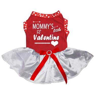 Imagem de Petitebella Mommy's Little Valentine Vestido de cachorro tutu camiseta vermelha (Tutu branco, pequeno)