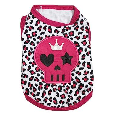 Imagem de Petitebella Camiseta de cachorro com cara de caveira rosa choque (leopardo rosa, pequena)