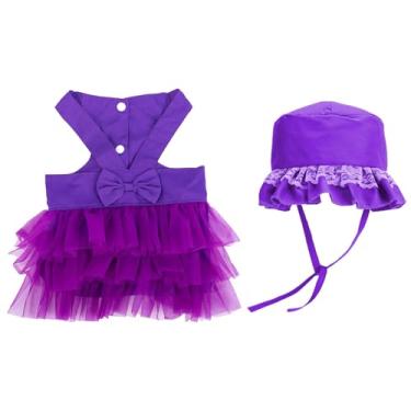 Imagem de apott Vestido tutu roxo para cães com chapéu para fantasia de tule, saia com acabamento em renda, roupas para filhotes, roupas para gatos pequenos, cachorrinhos e meninas, GG