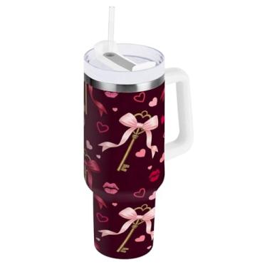 Imagem de Blueangle Copo isolado com alça e tampa de canudo, aço inoxidável reutilizável (265)