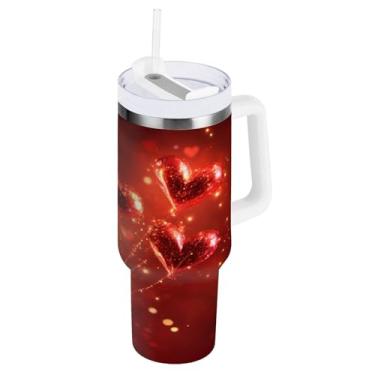 Imagem de Blueangle Copo isolado de fogos de artifício dos namorados de 850 g com alça e tampa de palha, caneca de viagem reutilizável de aço inoxidável (255)