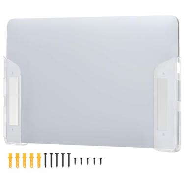 Imagem de Suporte de parede para laptop com adesivo e parafusos, suporte para laptop embaixo da mesa, almofada antiarranhões para teclado, tablet, dispositivo de até 1,2 polegadas de espessura (transparente)