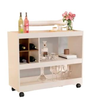 Imagem de Aparador Bar Buffet Para Sala Com Adega E Rodízios(Pérola/Amadeirado)