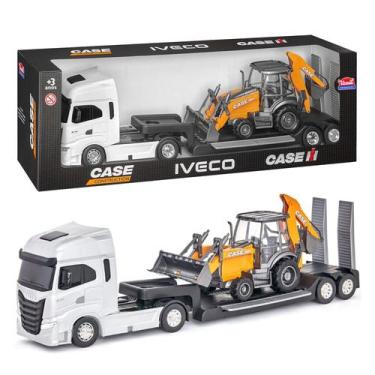 Imagem de Brinquedo Caminhão Iveco S-Way Plataforma E Retroescavadeira Case Em M