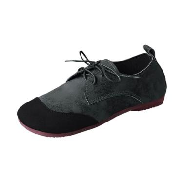 Imagem de Mocassins femininos elegantes casuais versáteis plus size respiráveis com bico redondo fechado com cadarço frontal sola macia, Preto, 35