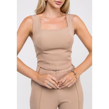 Imagem de Cropped Alfaiataria Com Decote Reto Bege Salvatore, GG