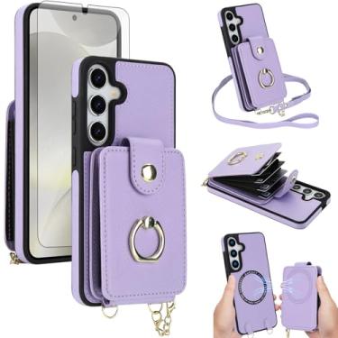 Imagem de Capa de telefone para Samsung Galaxy S24 FE 5G capa carteira magnética destacável e protetor de tela anel suporte compatível com bloqueio MagSafe RFID S 24 EF AI S24FE 24S 24FE para mulheres homens