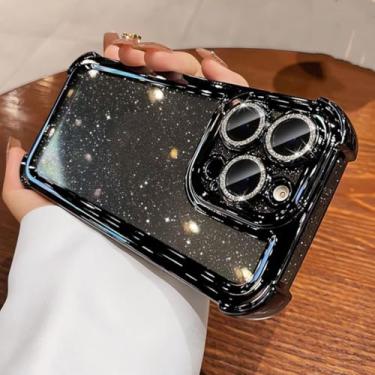 Imagem de Capa de silicone transparente com glitter de luxo para iPhone 13 12 11 14 15 16 17 Pro Max Air 16 Plus com revestimento em TPU à prova de choque e airbag (para iPhone 11/Preto)