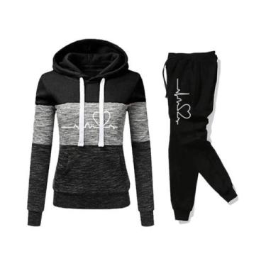 Imagem de Conjunto De Moletom Feminino Com Capuz E Calças De Cor Block Casual Pa
