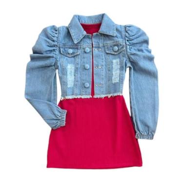 Imagem de Vestido Infantil Com Jaqueta Manga Princesa Mini Diva Luxo, Pink, Jean