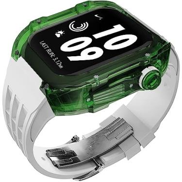 Imagem de RORFFK Pulseira de borracha esportiva transparente transparente com flúor, para Apple Watch 8, 7, 6, 5, 4 SE, 44 mm, 45 mm, ultra 49 mm, capa de cristal de policarbonato rígido, acessórios para