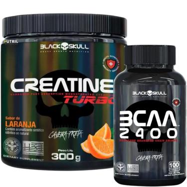 Imagem de Kit Creatina Monohidratada Turbo Black Skull 300g Energia e BCAA Suplemento de aminoácidos 100 Caps-Unissex