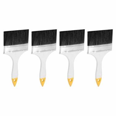 Imagem de HARFINGTON 4 pincéis de pintura planos de 10 cm com alça de PP branco/amarelo para decoração de móveis, armário e porta de parede