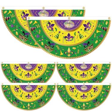 Imagem de Conjunto de 6 Bandeiras Jardim para o Carnaval Mardi Gras, 90x45cm Bandeira Jardim o Carnaval de Mardi Gras Decoração Sazonal para Varandas Pátios Grades e Janelas