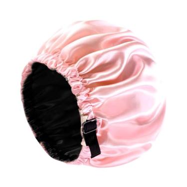 Imagem de OIIBWQ Touca de cetim para dormir, touca grande e larga para cabelos, ideal para spa, beleza e banho, Rosa