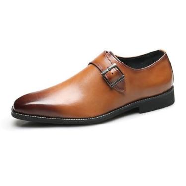 Imagem de Sapato social masculino Oxford clássico bico liso tira monge moderno formal sapatos de couro para homens, Marrom, 44 BR