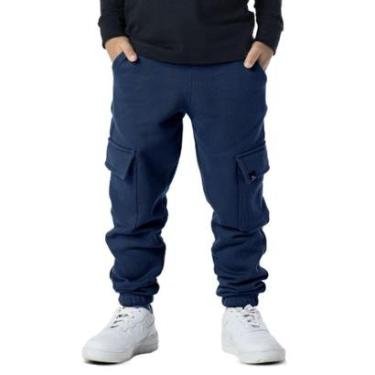 Imagem de Calça Vrasalon Infantil Moletom Cargo Inverno Lisa Masculina-Masculino