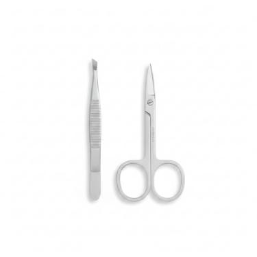 Imagem de Kit Tesoura de Ponta Curva + Pinça em Aço Inox – Ideal para Unhas, Pelos, Sobrancelhas, Cortes Delicados, Manicure - Aço Inox - Esterelizável – Uso Pessoal e Profissional - Metal Resistente