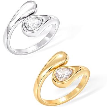 Imagem de Poxtex Anéis grossos de ouro não manchados para mulheres, anéis de cúpula de ouro empilháveis prata empilhável, aliança de casamento masculina eternidade, joia de metal misto tamanho 3-13, 5, Aço