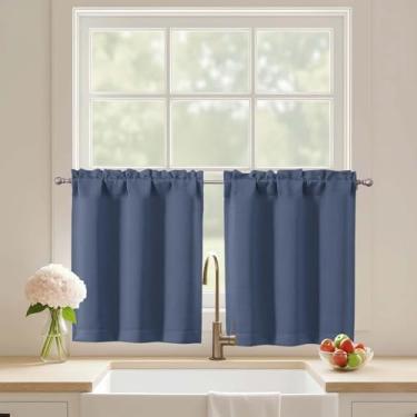 Imagem de Ebesto Cortinas curtas de 61 cm de comprimento, 2 painéis, cortinas de janela de cozinha com isolamento térmico sobre a pia, cortinas de café com bolso de haste de meia janela para armário de porão de