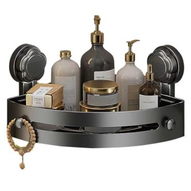 Imagem de Beciway Suporte de chuveiro de canto de sucção preto sem perfuração – Rack organizador de banheiro de plástico ABS à prova de ferrugem, prateleira de chuveiro que economiza espaço