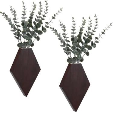Imagem de Chunful 2 peças de decoração de parede de madeira para pendurar plantas falsas flores vegetais, suporte de vaso para parede, boêmia casa de fazenda, sala, cozinha, escritório, decoração interna