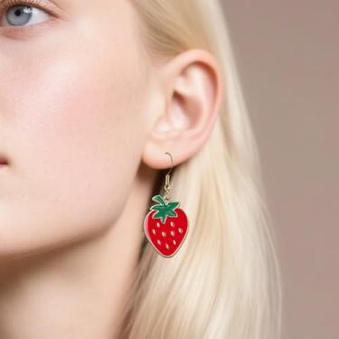 Imagem de Lindos brincos de acrílico com pingente de morango para mulheres, presentes de aniversário, férias, presente de verão, One Size, Acrílico, Sem pedra preciosa