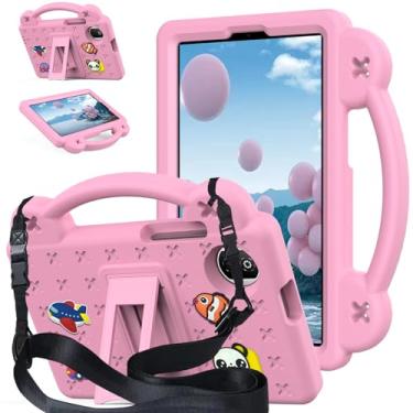 Imagem de AKABEILA Compatível com Honor Pad X7 22.1 cm 2025, capa protetora universal leve à prova de choque com alça de ombro e alça de suporte, rosa