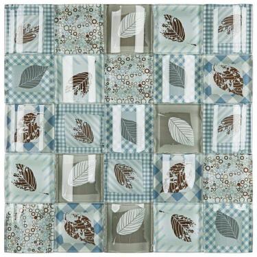 Imagem de Kit 1m² Pastilha de Vidro Patchwork 30cm X 30cm Azul/Cinza/Marrom