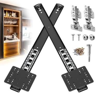 Imagem de Deslizadores de porta de bolso, dobradiças deslizantes de bolso para instalar portas ocultas, adequadas para portas de armário, portas de guarda-roupa, portas de armário de armazenamento (preto, 56 cm