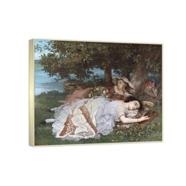 Imagem de RYLJCZ Gustave Courbet Reprodução de pinturas famosas - (jovens senhoras) Impressão em tela Imagens de arte de parede para decoração de sala de estar (40 x 50 cm (15,8 x 19,7 pol)/molduras champanhe)