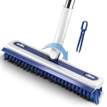 Imagem de Hiitytin Escova de limpeza de piso 4 em 1 com cabo longo em forma de V, esfregão de piso com rodo e pinça para limpeza de lacunas, banheiro, cozinha, pátio, terraço, garagem