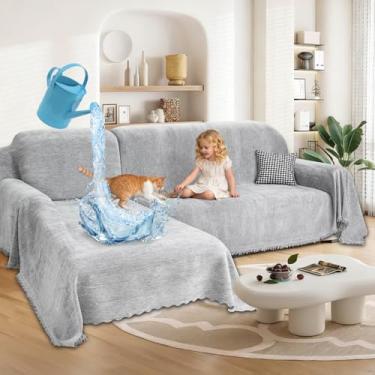 Imagem de ROFASVCO 1OO% capas de sofá secionais à prova d'água para cães, chenille, em forma de L, conjunto de 2 capas seccionais com borla, protetor de móveis para animais de estimação macio lavável (2GG