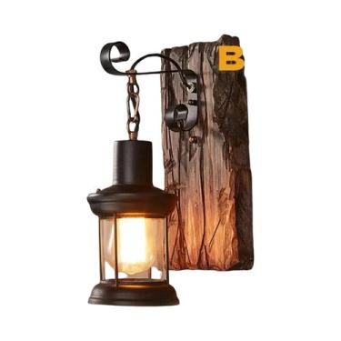 Imagem de Luminária De Parede Rústica Industrial Em Madeira, Estilo Antigo Para 
