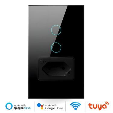 Imagem de Interruptor Wifi, Com Tomada, 2 Botões, Alexa/Google, Preto