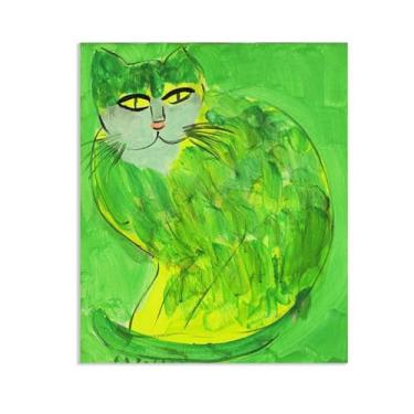 Imagem de SDYJ6GSW Walasse Ting arte de parede lindo gato verde giclée impressão em tela de famosa pintura abstrata colorida presente para seu banheiro moderno decoração de quarto 80 x 60 cm (31 x 24 polegadas