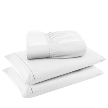 Imagem de Jogo De Lençol Com 3 Peças, Fronha Com Ponto Palito, Tecido Suave(branco,Solteiro)