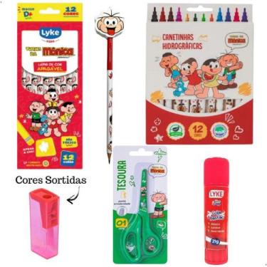 Imagem de Kit Material Escolar Turma da Mônica Lápis de Cor Apagável Canetinha L