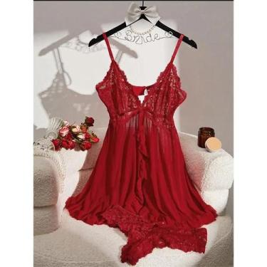 Imagem de Camisola Verde Escura Com Alças, Roupa De Dormir Transparente E Macia,