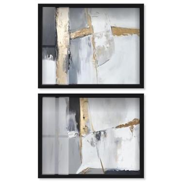 Imagem de Conjunto de 2 decoração de parede Boho com estampa de caixa de sombra, glamour, dourado da Art Remedy, moldura preta, 78 x 63 cm