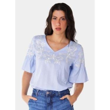 Imagem de Blusa Bordada Gola V com Mangas 3/4 Algodão Boho Sob-Feminino