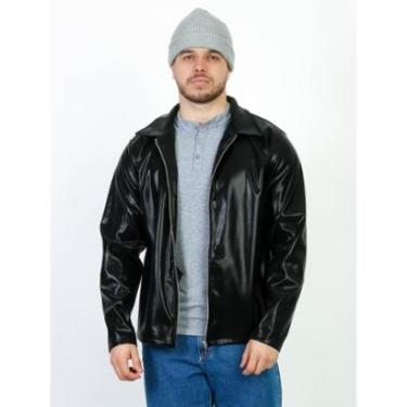 Imagem de Jaqueta Couro Sintético Brilho Glow Preta Ziper Premium-Masculino