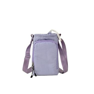 Imagem de Suporte de garrafa de água com alça de ombro bolsa transversal com bolso para telefone unissex (roxo)