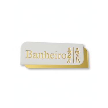 Imagem de Placa Decorativa Banheiro em Acrílico, Dourado, 20 x 8 cm, Sinalização para Porta