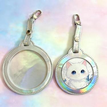 Imagem de Suporte de crachá de botão redondo, porta-crachá de bolsa de couro PU colorido, porta-chaves, estojo de exibição de botão transparente portátil, porta-chaves, capa de pingente de mochila à prova