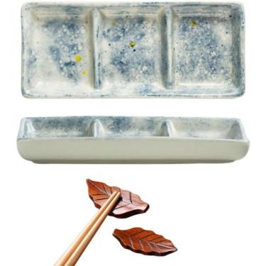 Imagem de Conjunto de tigelas de cerâmica para sobremesa, tigelas de imersão de cerâmica, bandeja de servir aperitivo de cerâmica, tigelas de molho pequenas, pratos de molho, 3 compartimentos, lanches, pratos