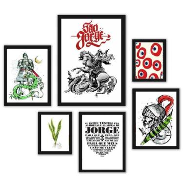 Imagem de Kit 6 Quadros Decorativos São Jorge - Madeira Branca - Vidro