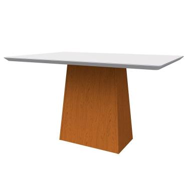 Imagem de Mesa De Jantar Tampo Vidro Bella 120 Cm Off White Base Ypê